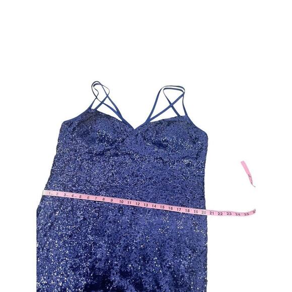 Faviana Long Blue Sequin Prom Dress Gown Formal Womens Plus Size 16 - Picture 8 of 8